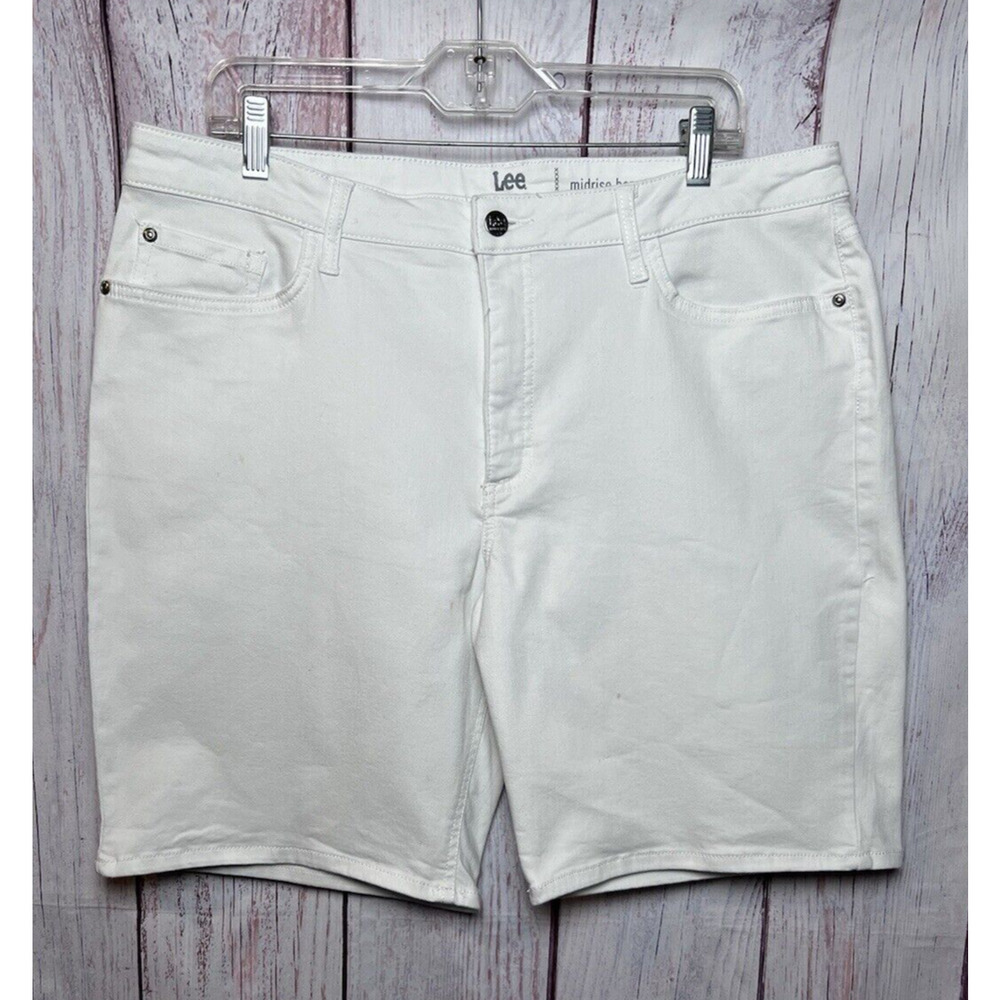 Lee Riders Women's White Denim Midrise Bermuda Shorts Plus Size 36